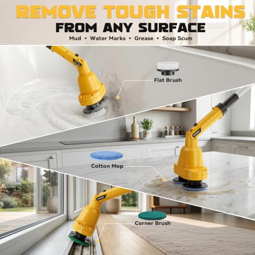 Image of NATBEESY Electric Spin Scrubber Kit, Cordless Battery Electric Mop, Dual-Head Power Scrubber, 680 /1200 RPM, 45 Adjustable Head, Extendable Handle for Tile, Tub, Floor, Bathroom