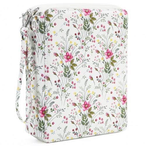 Image of YOUNGCOL 120 Slots Colored Pencil Case Color Pencil Organizer Storage Large Capacity Pencil Case (White + Floral)