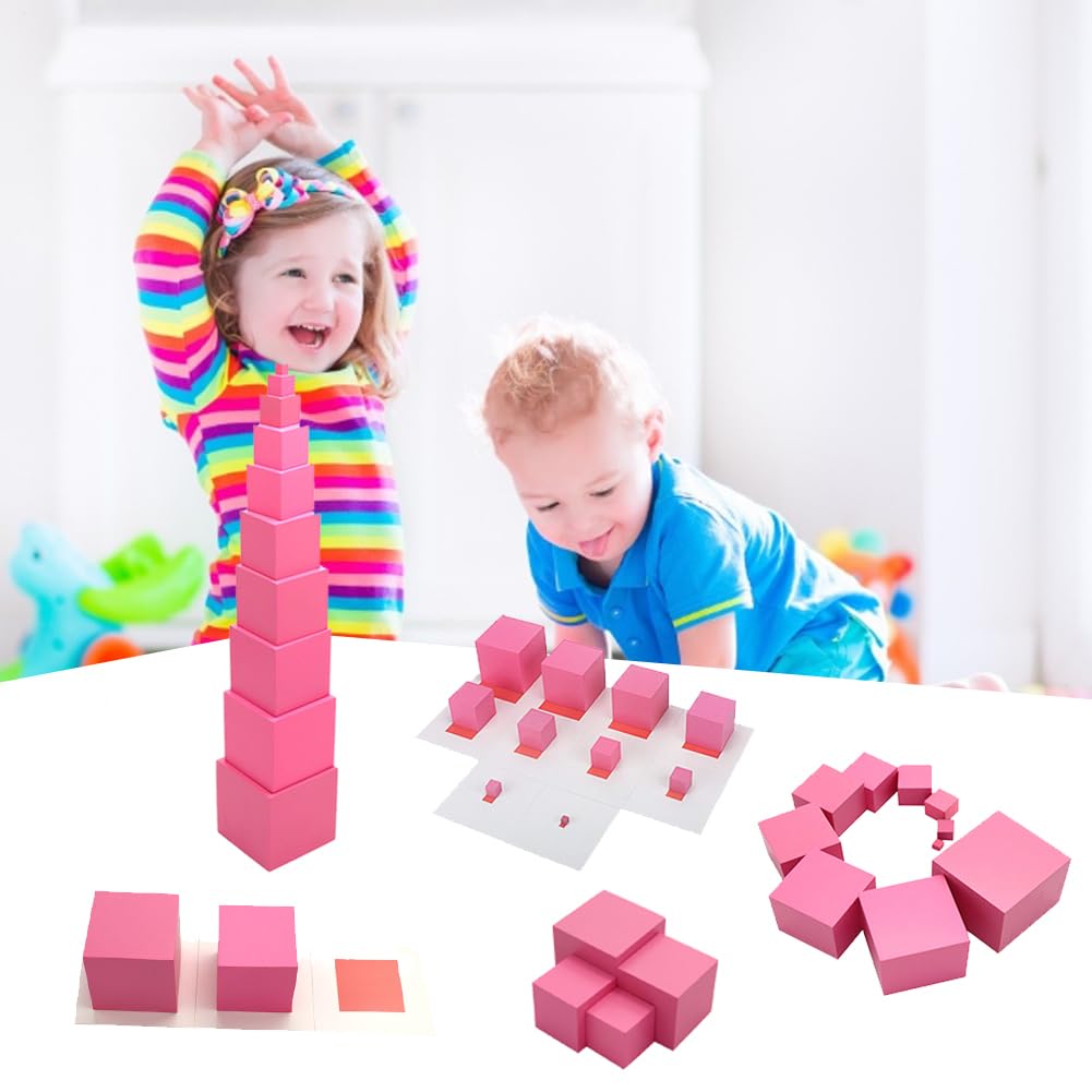 Beech Pink Tower - 2.76 Inches, Cypress Wood Montesśori Toy, Multicolor, Family Edition Plus Card - Image 3