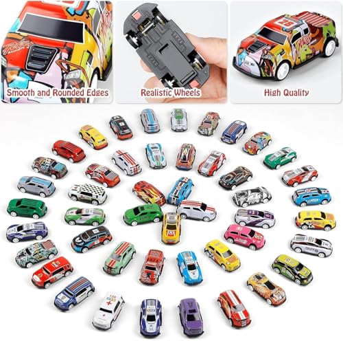 Image of 48-Piece Pull Back Car Set Mini Alloy Toy Vehicles for Kids Racing Party Favors Gift Collection Container Storage Box Learning & Educational Stuffers Mini Cars Party Favors