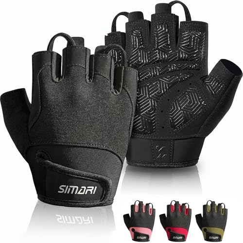 SIMARI Breathable Workout Gloves for Men & Women, Weight Lifting Gloves with Padded, Grip, Full Palm Protection, Gift for Gym Exercise, Cycling, Weightlifting Training, Fitness, Black, Size M