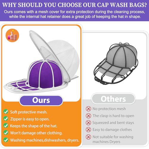 2 Stück Hutwaschanlage für Waschmaschine, Kappen-Waschschutz, Halterung für Erwachsene und Kinder Ballkappen, Cremeweiß mit Netzbeutel, 0
