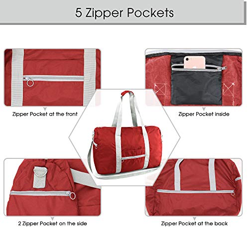Foldable Travel Bag Traveling Hiking Gym Sports for Men Women Red Overnight Weekend Carry-On Big Duffle Bag 50LBS Collapsible Large Duffle Heavy Duty Oxford Luggage Bags w Zipper Closure Light