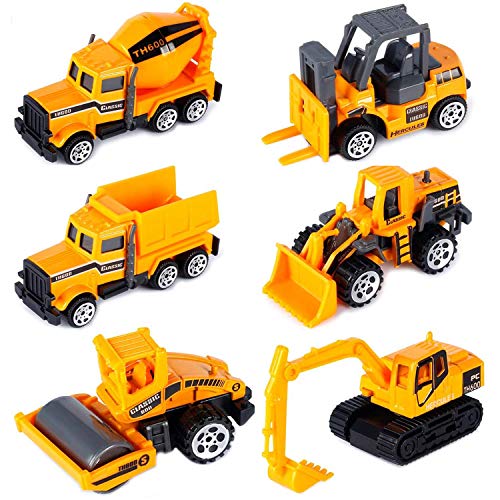 BESTZY Camiones de Construcción 6 Piezas Mini Modelos de construcción Vehículo de Construcción Juguete Educación Regalos para Niños de 3 4 5 Años