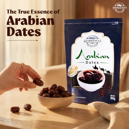 Image of KHARAWALA's ; HEALTHY SNACK Fresh Arabian Dates, Preservatives Free Khajoor, Rich In Iron & Literary Fiber, 500Gm