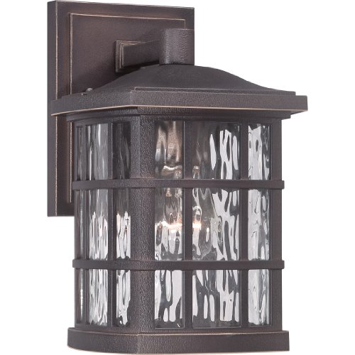 Quoizel Stonington Outdoor Wall Lantern, Coastal Armour 10.5 Inch 1-Light Palladian Bronze Vintage Wall Sconce, Clear Water Glass, 100W, Decorative Outside Lights for Patio, Porch, Garage or Yard