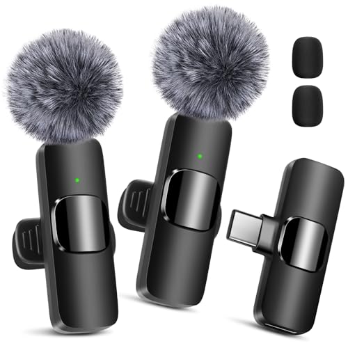 2 Pack Wireless Lavalier Microphone for iPhone 15, USB C Android Phone, Laptop, Tablet, PC, Type-C Mini Lapel Mic with Noise Reduction for Vlog Video Recording Content Creator TikTok Youtube Podcast