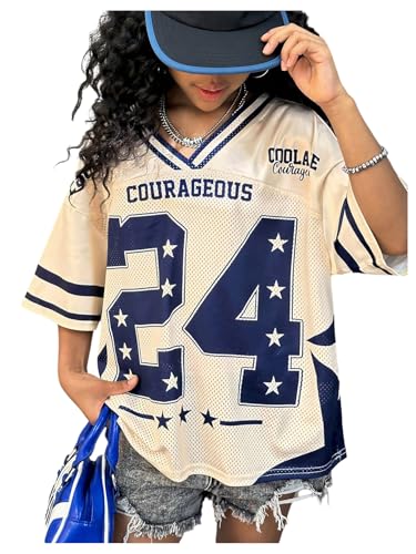 Verdusa Girl's Oversized Tshirts Number Jersey Shirts Summer Streetwear Graphic Tees