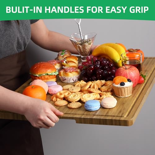GarveeHome 24"x18" Bamboo Cutting Boards, Extra Large Wood Cutting Board for Kitchen with Juice Groove and Handles, Reversible Charcuteries Serving Tray