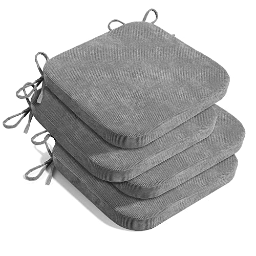 Tromlycs Dining Room Chair Cushions Set Of 4 17X17 Inch For Kitchen Seat Cushions Chairs Pads Indoor Non Slip With Ties Grey Corduroy #TOP23