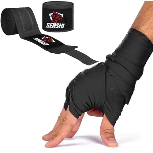 Senshi Japan - Vendaje tailandés de algodón para artes marciales, color negro (1 par)