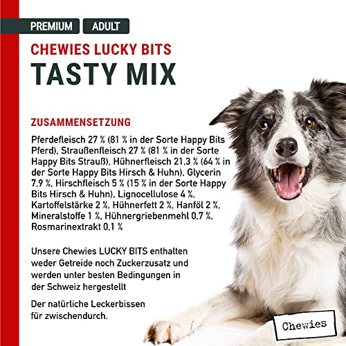 Chewies Lucky Bits Tasty Hundeleckerli Mix Adult - Hunde-Leckerlis getreidefrei & Soft mit viel Protein und Superfoods wie Bierhefe oder Ginkgo, ohne Zucker (100 g)