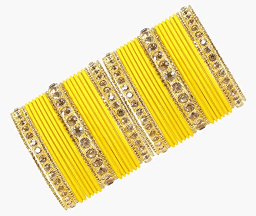 Image of NMII Non-Precious Metal Base Metal and Studded Zircon Gemstone and Matte Finish Worked Bangle set for Women /Girls