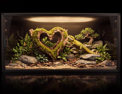 Image of 120 Gallon Reptile Tank, 4x2x2 Reptile Enclosure for Bearded Dragon, Snake, Ball Python & Chameleon, Aluminum Alloy Reptile Terrariums Cage with Front Sliding Tempered Glass Doors (Black)