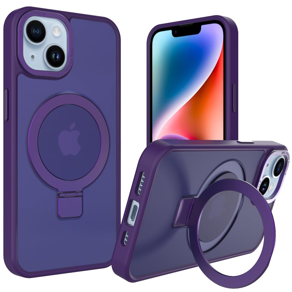 Puxicu Magnetic Case for iPhone 15 6.1 inch, Magnetic Invisible Stand, Compatible with MagSafe, Slim Hard Design, Shockpro...