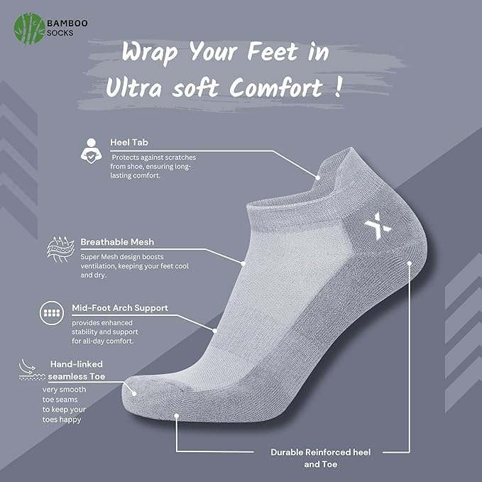 Image of Men's Low Cut Ankle Socks Pack | Bamboo Cushioned Sports Socks for Gym, Running, Walking