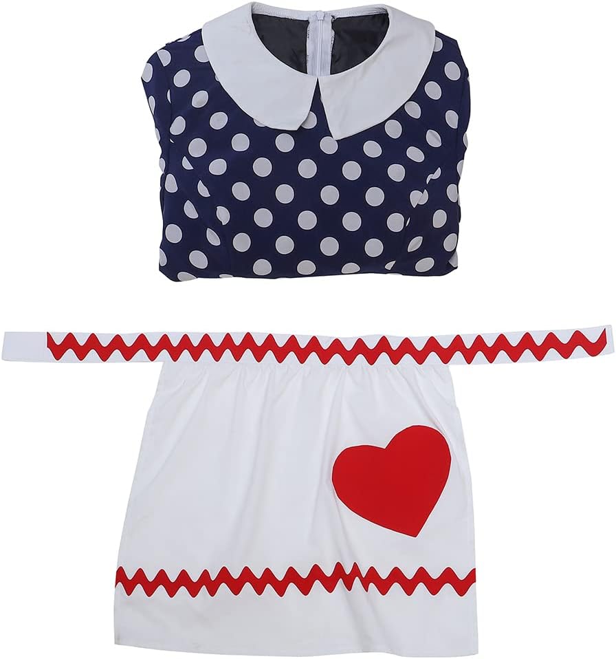 RocailleCos Lucy Cosplay Costume Women's Polka Dot Dress with Apron Halloween Costume