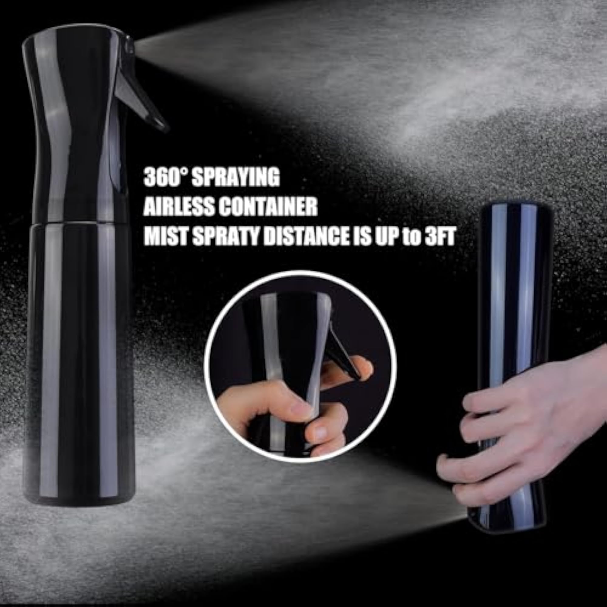 300ml Refillable Mist Water Spray Bottle, Black