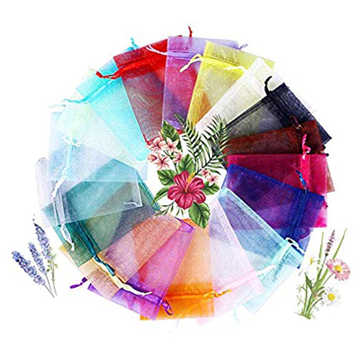 Hisredsun 100pcs Organza Bags Drawstring Yarn Bag Gift Bags Drawstring Pouches for Gift Wrapping Wedding Party Christmas Jewelry DIY Craft (5 * 7in 20 Color)