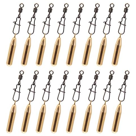 Acekit Brass Drop Shot Weights Skinny Fitness Brass Fishing Sinker with Fishing Lock Snap and Swivels (3/16oz-16Pack) Cover