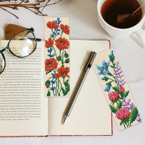 Image of INFUNLY 6PCS DIY Flower Cross Stitch Bookmark Kit for Beginners 8.66 inchx3.15 inch Stamped Embroidery Bookmark Kit Hand Plant Bookmark Cross Stitch Kits with Instruction for Book Lovers Reader Writers