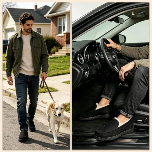 Image of Lulex Moccasins for Men House Slippers Indoor Outdoor Plush Mens Bedroom Shoes with Hard Sole
