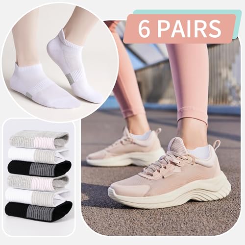 Image of 6 Pairs Ankle Socks for Women, Athletic Running Socks Cotton Low Cut Tennis Sports Tab Sock Size 6-11