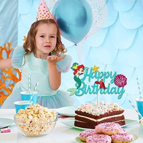 Juyrle Mermaid Birthday Cake Topper - Girl Glittery Mermaid Cartoon Happy Birthday Cake Decor Party Supplies For Kids Birthday Baby Shower #TOP5