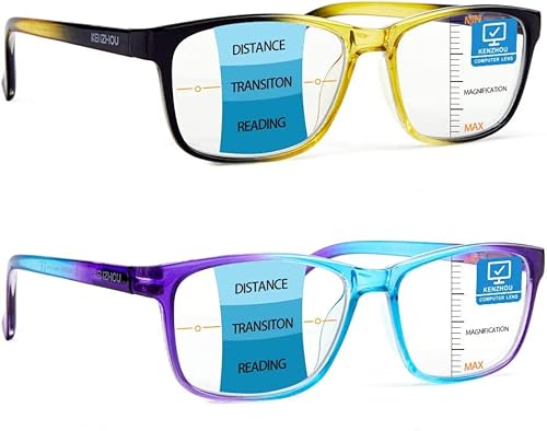 K KENZHOU Paquete de 2 lentes de lectura progresivos multienfoque para mujeres y hombres, con bloqueo de luz azul, lectores y anteojos para