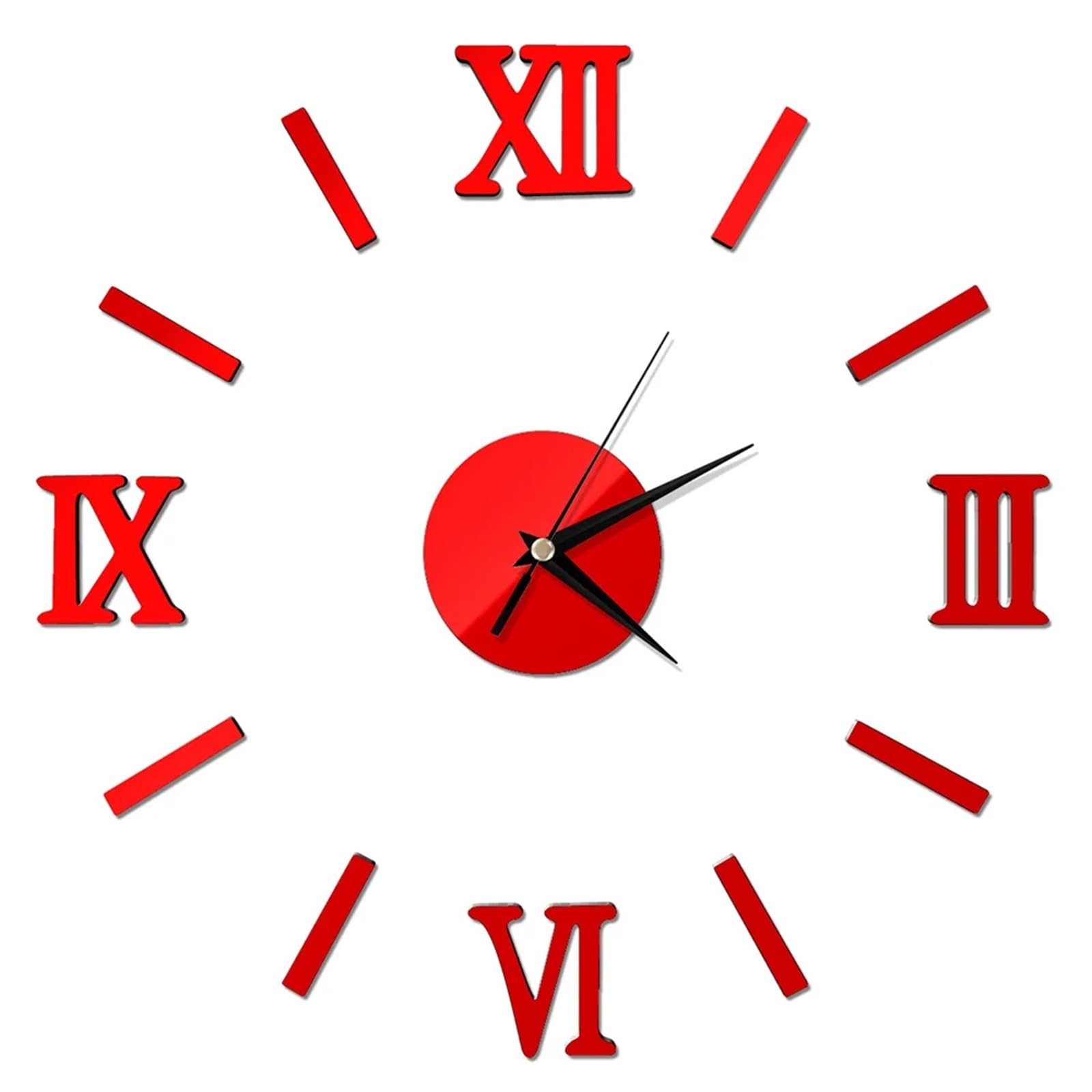 JBJYGSG 3D DIY Wall Clock Modern Frameless Large Mirror Surface Effect Office For Home Living Room Bedroom Decoration For Living Room Bedroom(Red)