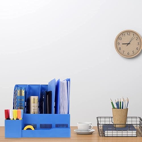 Miniatura 12 de SAYEEC Soporte para archivos de revista, organizador de carpetas de archivos de escritorio de plástico con 4 compartimentos grandes, organizador Gris