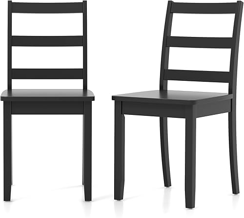 GOFLAME Juego de 2 sillas de comedor, sillas laterales con respaldo de escalera con patas de madera de goma maciza y almohadillas antideslizantes