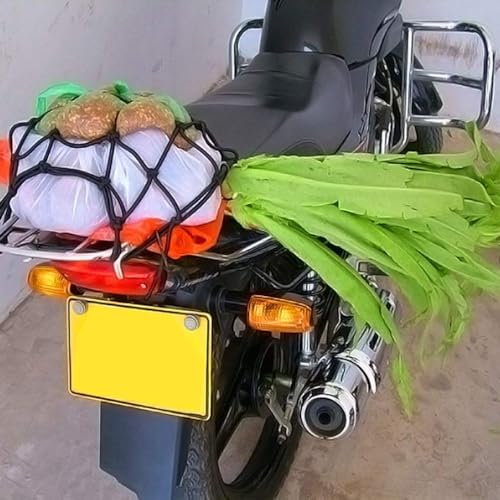 Image of GadiBike Bike Universal Bungee Cargo Luggage Net Holder for Motorcycle Strong and Elastic 30 x 30cm Mesh Rope Straps for Holding Bags Helmet Black Compatible with Bajaj Pulsar 220 F