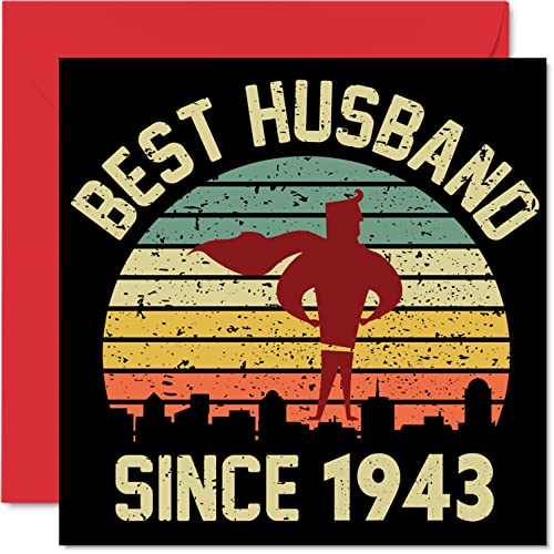 Tarjeta de 79 aniversario para marido de esposa – Mejor marido desde 1943 – Regalos con texto en inglés I Love You, tarjetas de felicitación para 79 aniversario de boda para pareja, 145 mm x 145 mm