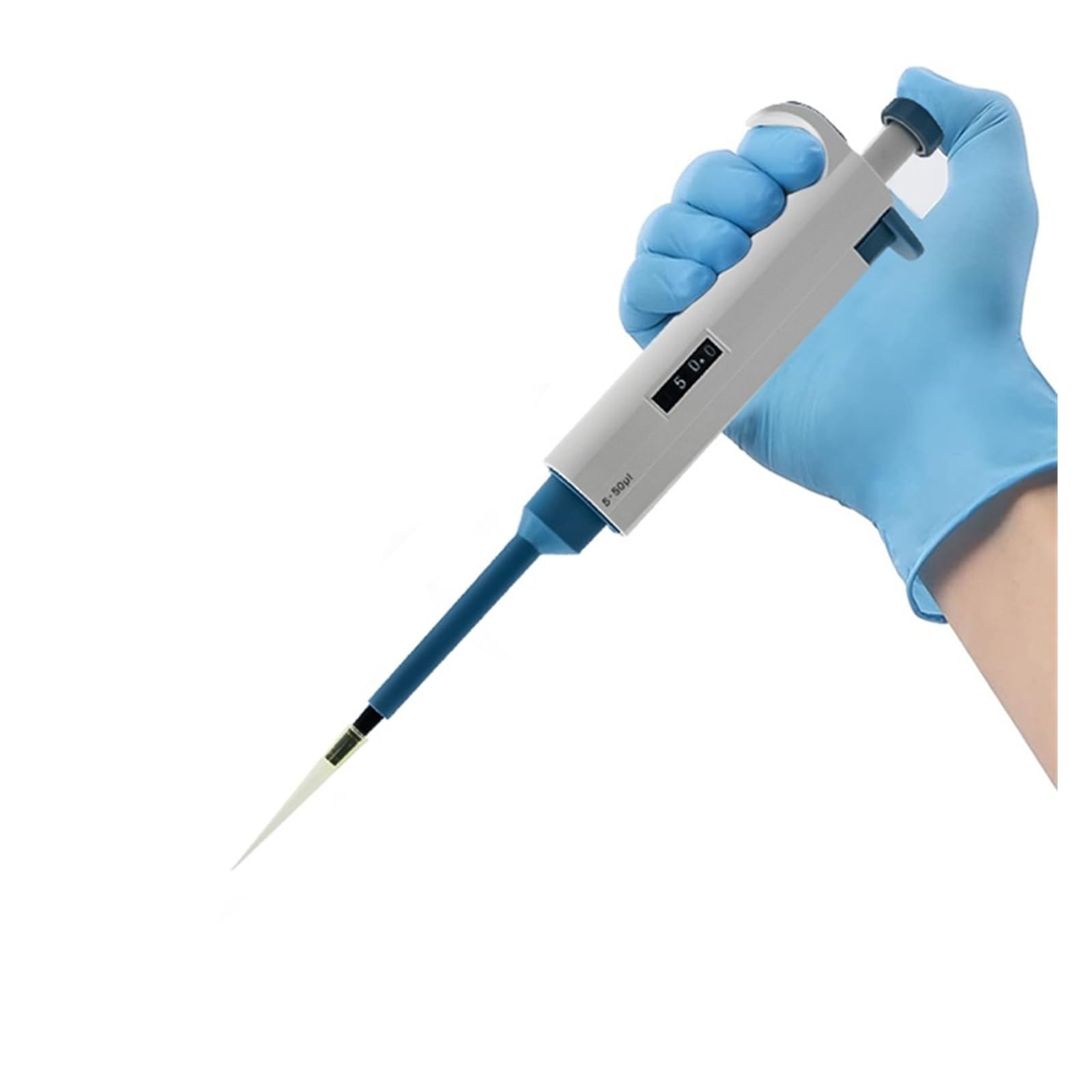 Pipeta de laboratorio, micropipeta Digital ajustable de un solo canal de plástico, transferencia precisa for equipos de laboratorio de química Ajuste de volumen preciso(5-50ul)