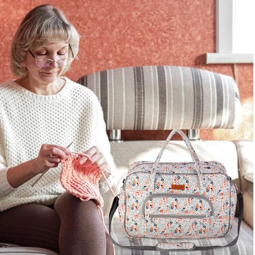 Image of Yarn Storage Organizer, Knitting Crossbody Bag, Large Crochet Tote Bag Yarn Holder Case for Carrying Projects, Knitting Needles, Crochet Hooks and Other Accessories (Daisy)