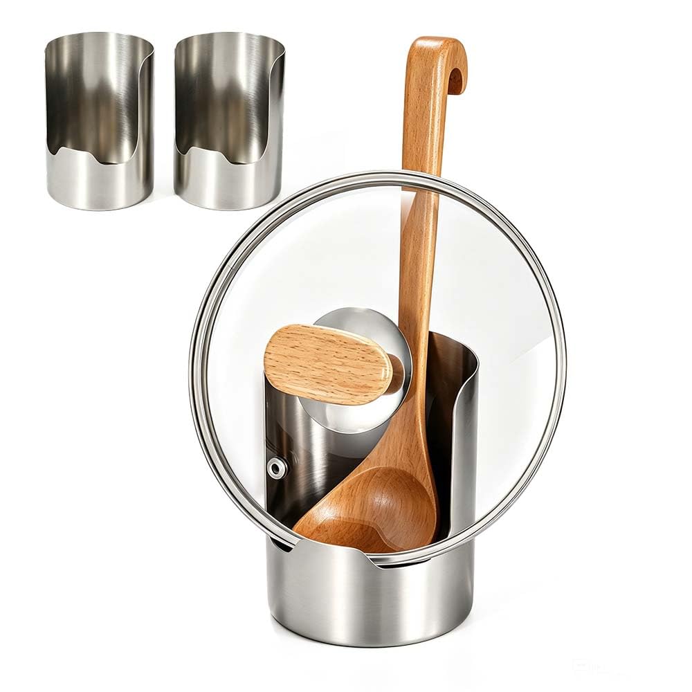 Multifunctional Kitchen Utensil Holder Countertop Organizer, Thickened Stainless Steel Cooking Utensil Holder,Space-Saving Vertical Storage Rack for Pot Lids Spatulas Cutting Boards，Silver-2pcs
