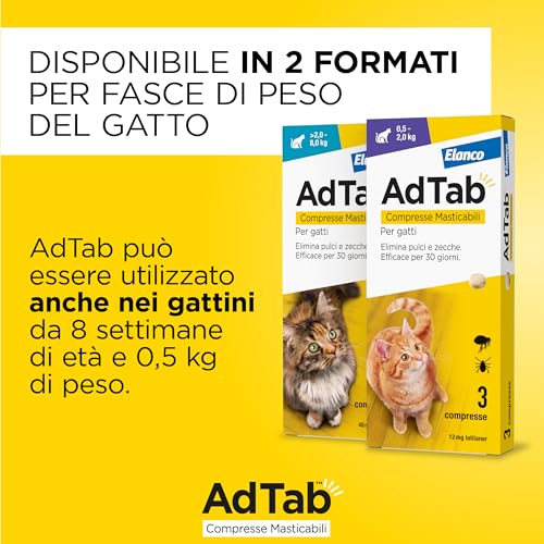 AdTab comprimés chats 0,5-2,0 kg pour stopper les démangeaisons dues aux puces