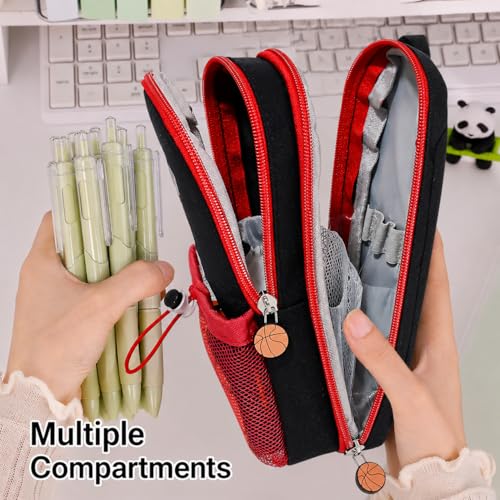 Image of Kids Pencil Case with Ball Toy, Double Zipper Large Capacity Pencil Pouch for Boys & Girls, Portable School Stationery Organizer Bag with Mesh Pocket & Compartments (King)