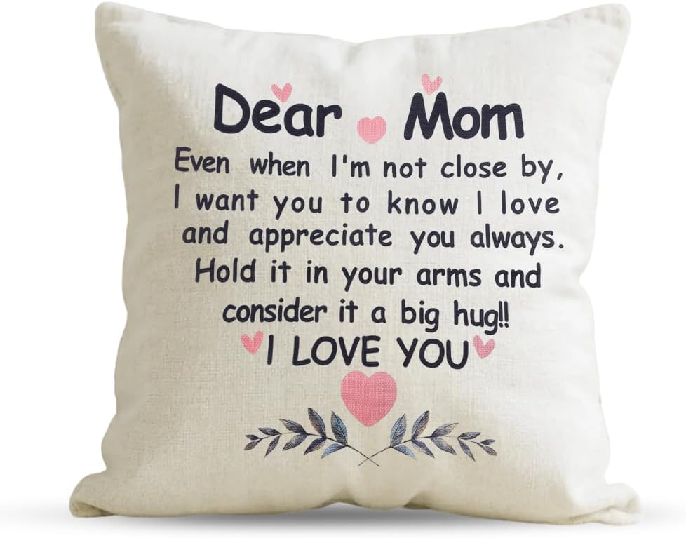 Mothers Hug Pillow Cover from Daughter Son, Long Distance Relationship Gifts for Mom Mommy 18 * 18 Throw Pillow Case Home Bedroom Decor for Mother Mama I Love You Gifts