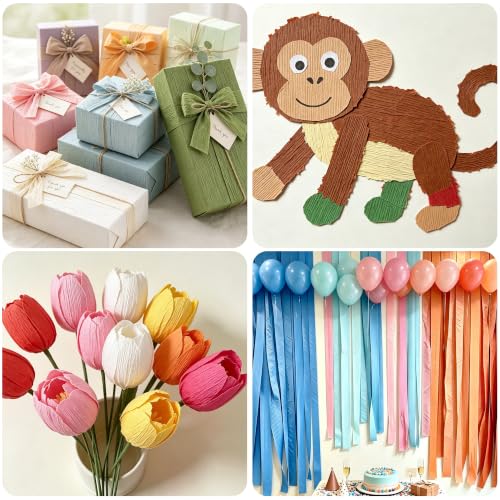 Image of BEISHIDA Pink Blue Crepe Paper Roll, 4 Rolls Crepe Paper Sheet for Craft