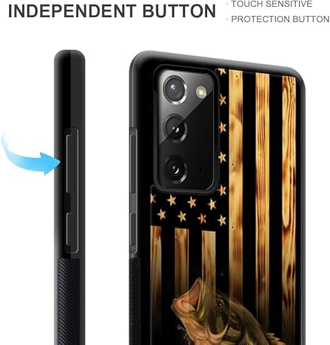 Miniatura 4 de DJSOK Funda compatible con Samsung Galaxy Note 20, diseño de madera con diseño de peces de bandera estadounidense + funda protectora de silicona