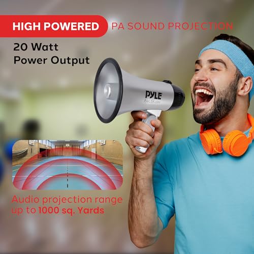 Pyle Portable Megaphone Speaker Siren Bullhorn - Compact, Battery Operated, 20W Power, Microphone, 2 Modes, PA Sound, 1000 Yards Range, Foldable Handle for Cheerleading and Police Use (Silver) by Pyle - Image 2