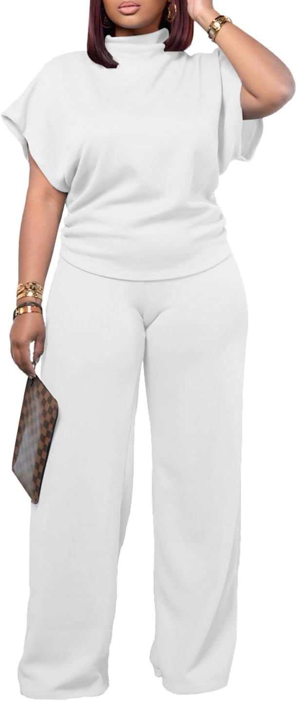 PINSV Lounge Sets For Women Casual 2 Piece Outfits Baggy Short Sleeve Top And Flare Pants Tracksuits - Image 3