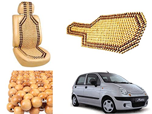 Image of Car Bead Seat Wooden Beads Cushion Cover Pad for Daewoo Matiz, Acupressure Sitting Seat Cover | Cream Color - Pack of 1
