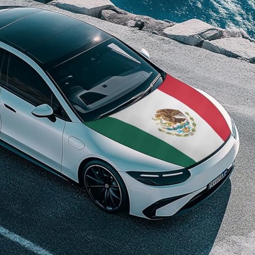 Image of Mexican Flag Car Hood Cover Polyester Elastic Fabrics Washable Suitable for Large SUV and Pickup Trucks 39x59in