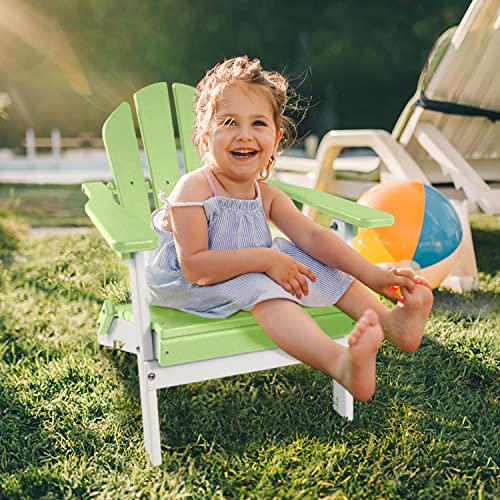 Abcpatio Folding Mini Plastic Adirondack Chair - Outdoor Comfortable Adirondack Chairs, Weather Resistant Patio Folding Seating For Patio, Porch, Deck, Pool, Garden, Backyard (Kelly Green/White) #TOP1