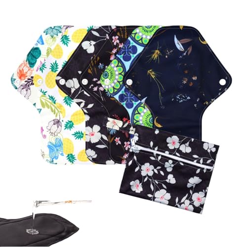 Image of Reusable Menstrual Pads,Washable Sanitary Napkins with Wings for Women,Reusable Panty Liners,Soft Cloth Menstrual Pads,7pcs /Set,Pack of 6+1 Storage Bag,Suitable for Menstrual Period