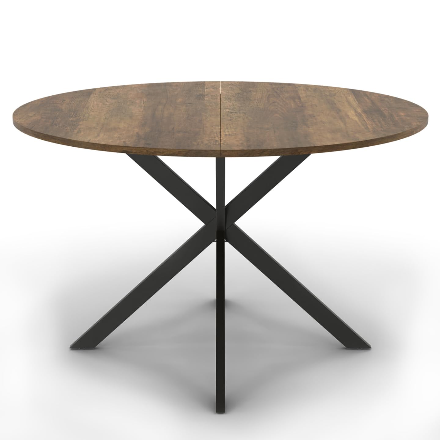 IDMarket - Mesa à Manger Ronde ALIX Plateau Hawkins 4-6 personas pied araignée Bois Foncé et Noir 110 cm
