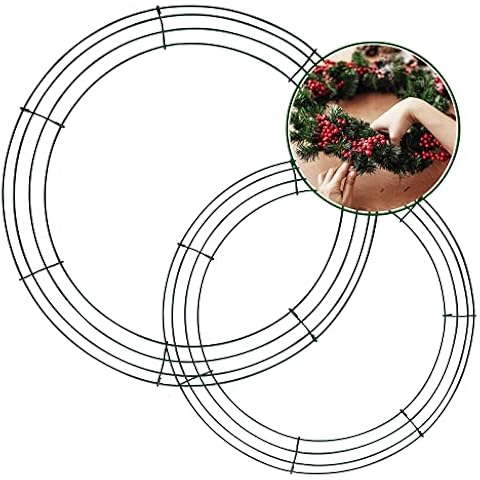 2 Pack Christmas Wire Wreath Rings 14 inch 16 inch Metal Wreath Frame,Large Green Round Wire Wreath Frame for Christmas Wreath Making Rings Base,Home Deco Supplies DIY Crafts Wedding Garland Ring Cover